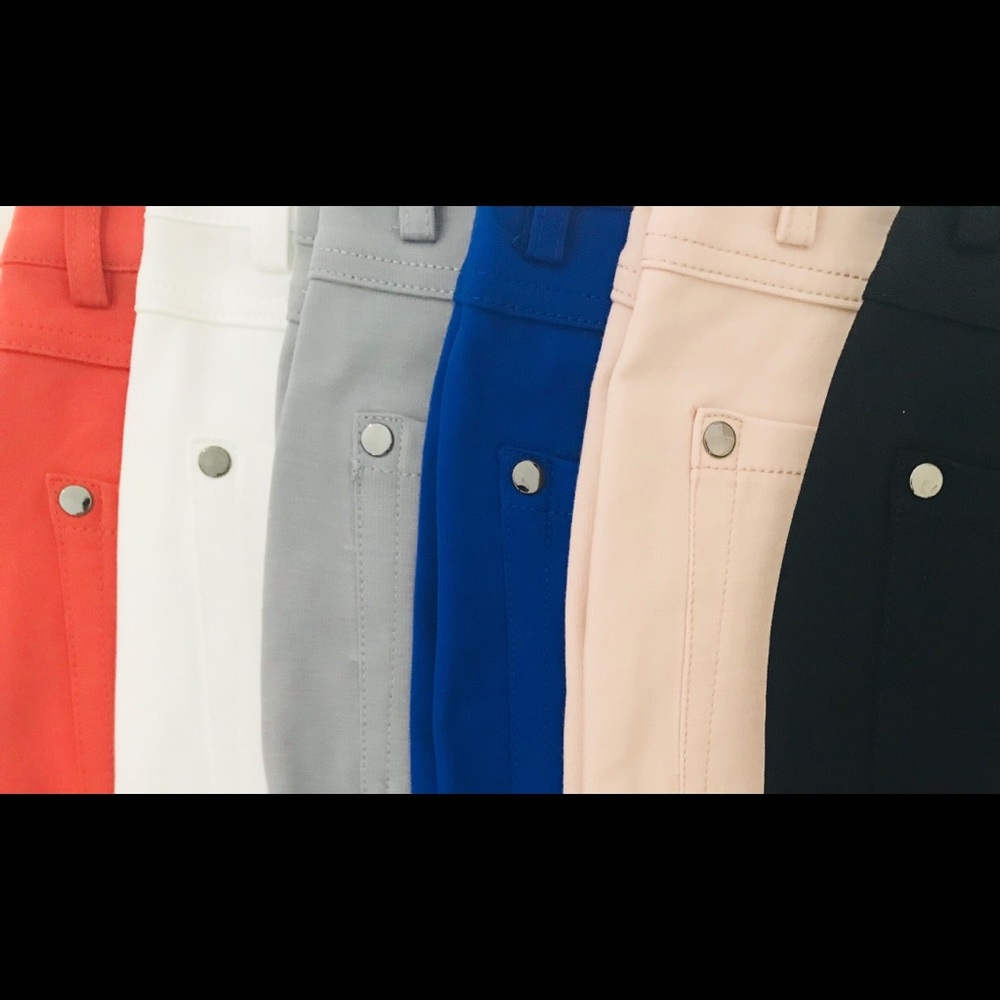 Stretch straight leg pants.